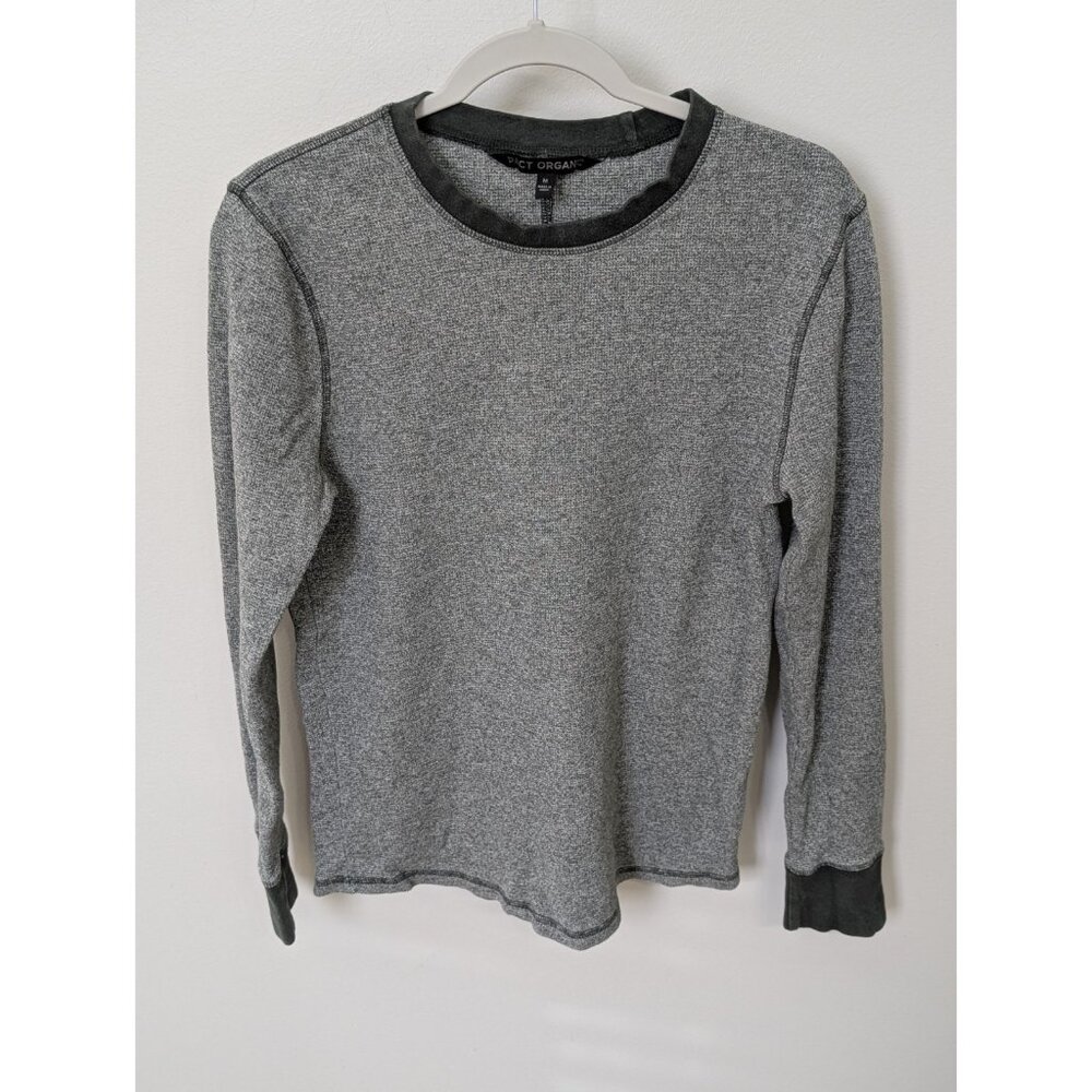 Pact Organic Thermal Waffle Knit Henley Men M Gray Long Sleeve Shirt Crew Neck